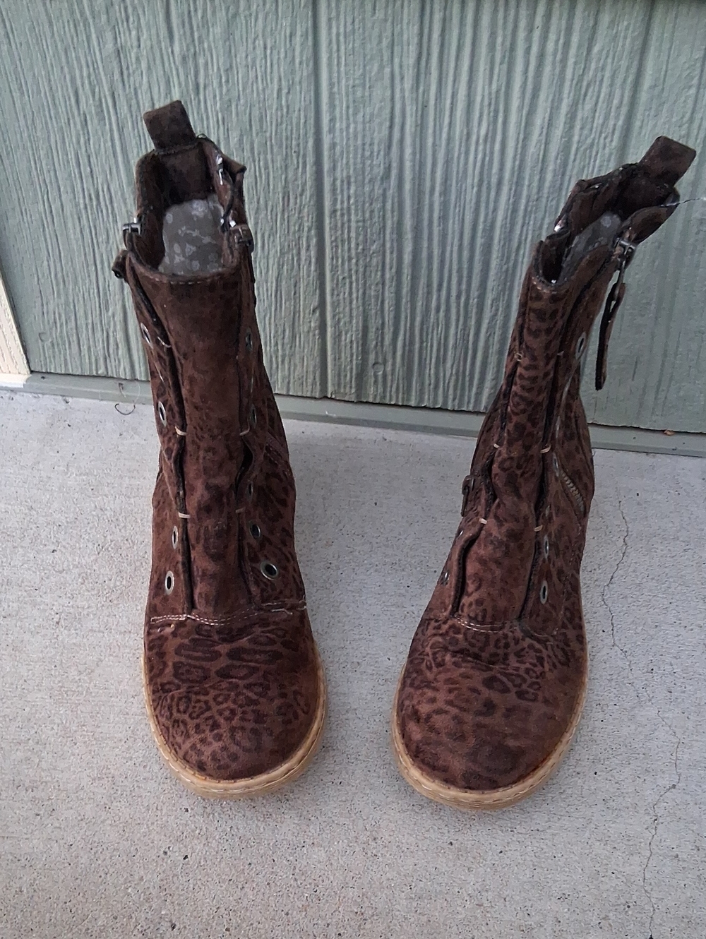 Very G Brown Leopard Suede Lace-Up Ankle Boots